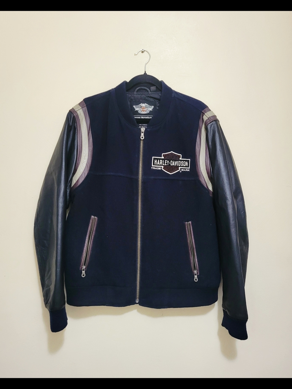 Harley-Davidson Navy and Black Varsity Jacket with Stripe Details